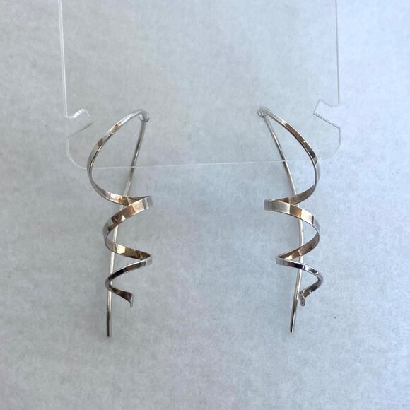 Artisan Sterling Silver 925 1.5" Twisted Spiral Wire Dangle Earrings - Picture 11 of 16